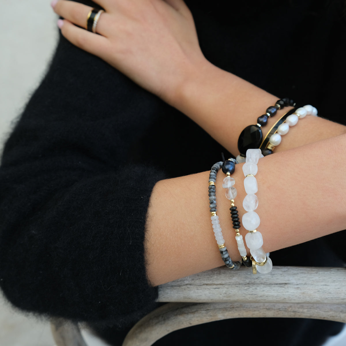 Armband | black labradorite / white jade