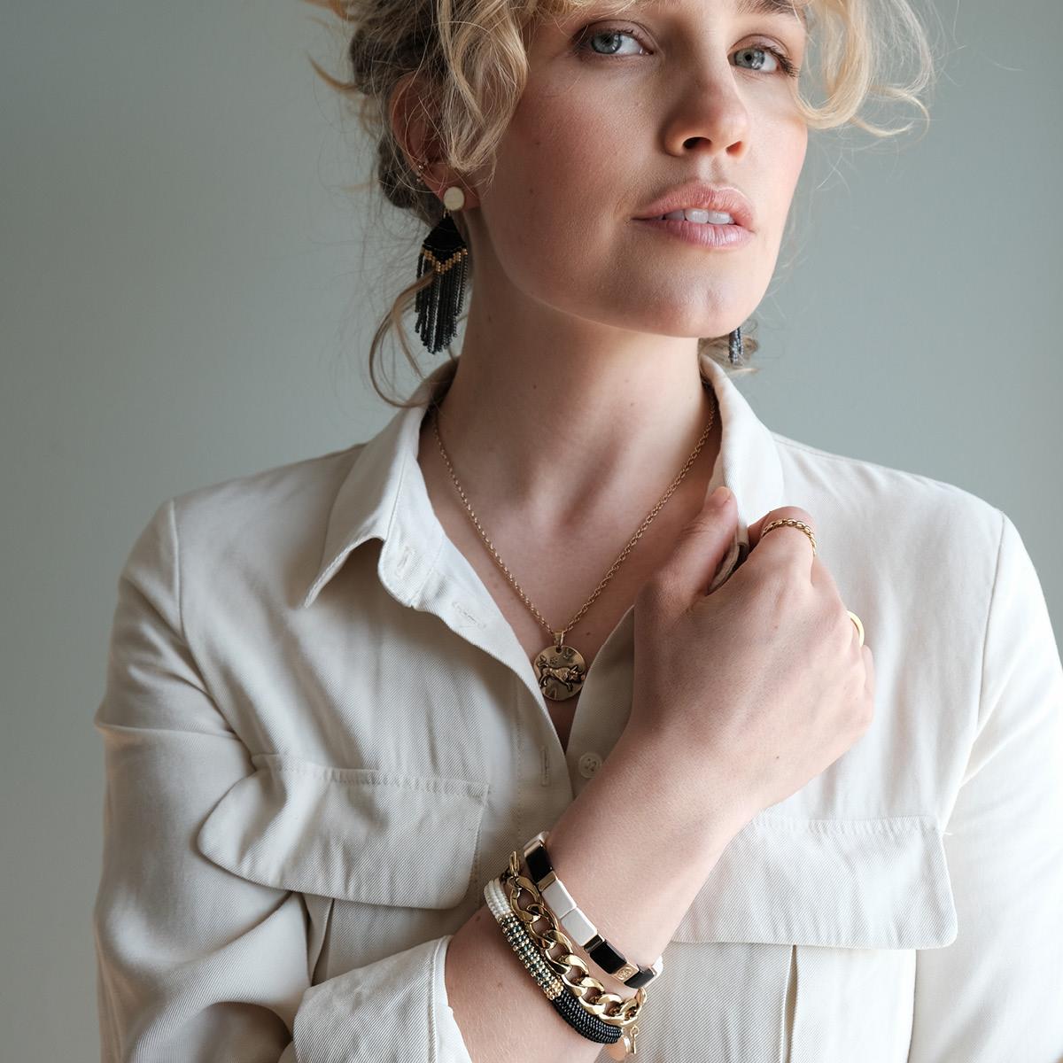 Armband - Hvítt - Enamel Tiles | 17 cm