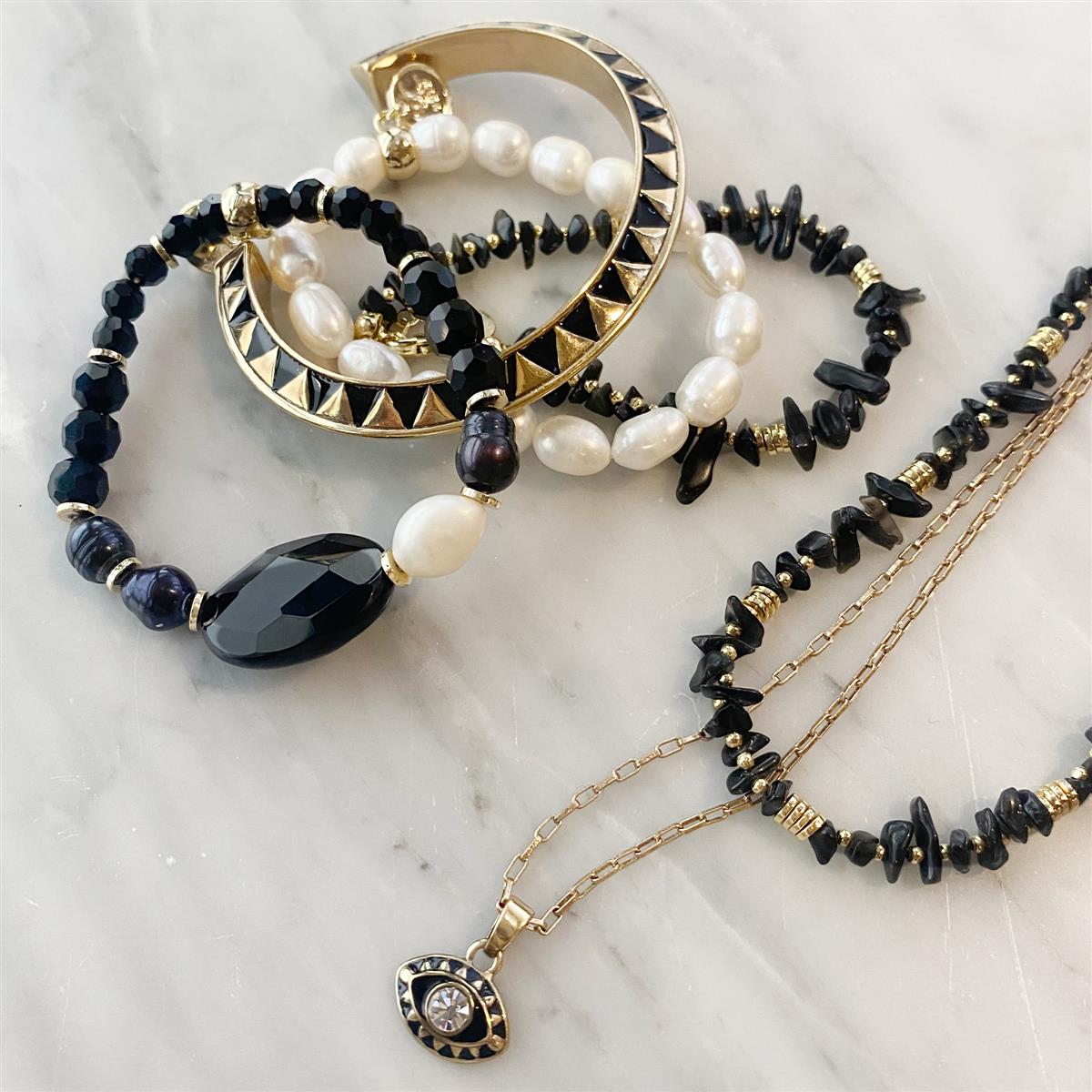 Armband- Svartur Onyx - Nature beads