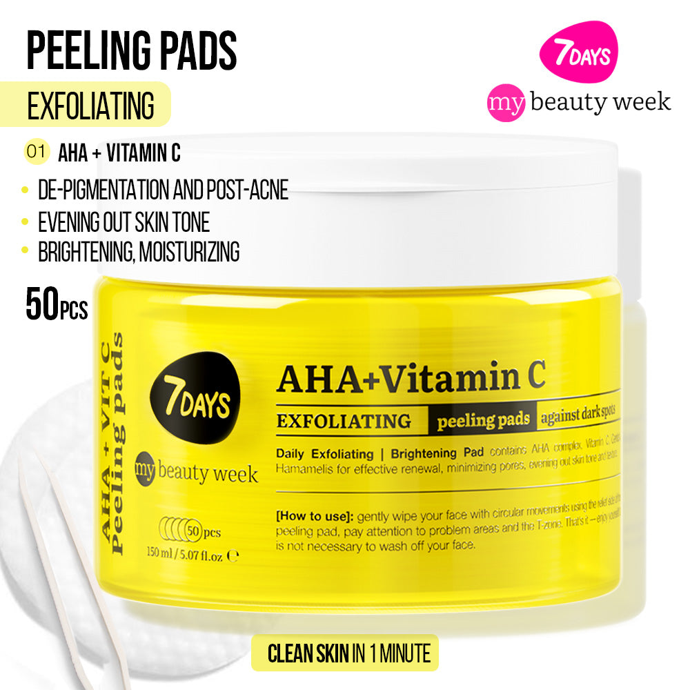 7DAYS | AHA+Vitamin C | Exfoliating Peeling | Pads Hreinsipúðar fyrir andlit | AHA og C vítamín