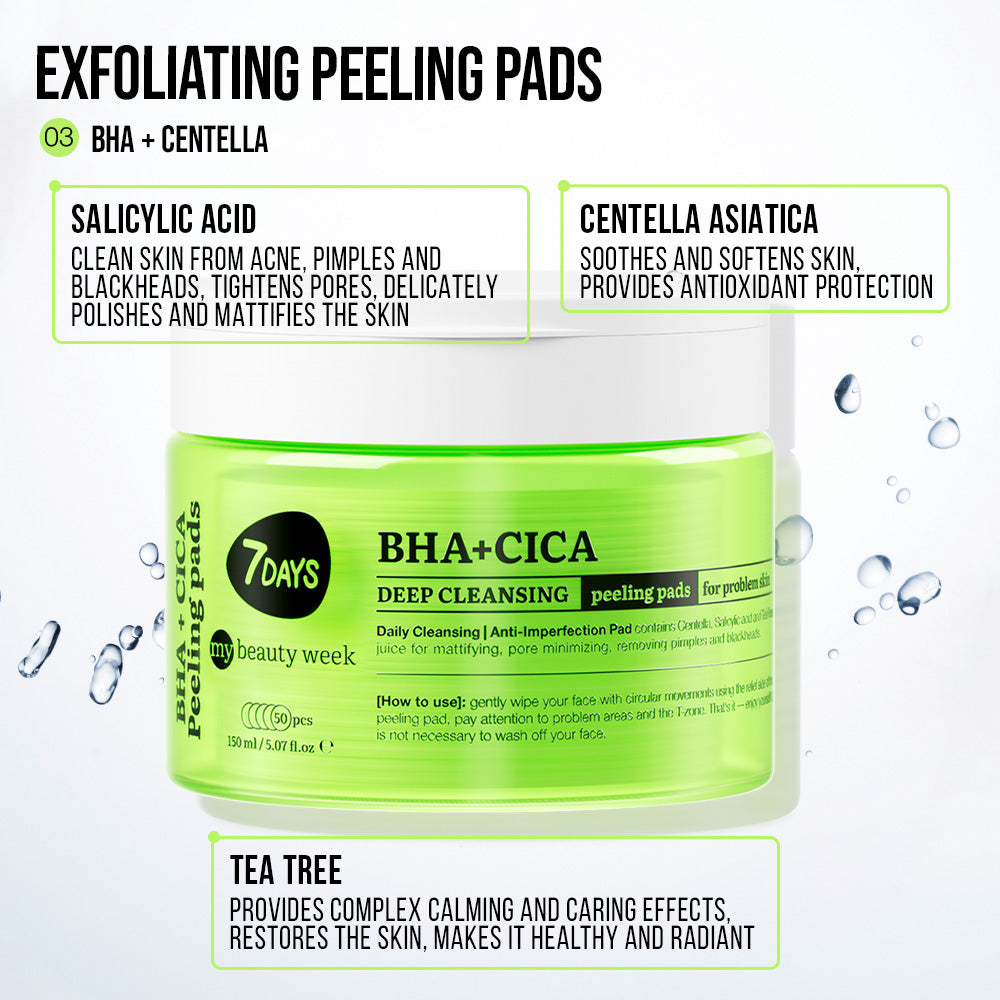 7DAYS | BHA + CICA Deep Cleansing | Hreinsipúðar fyrir andlit | BHA+CICA