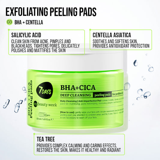 7DAYS | BHA + CICA Deep Cleansing | Hreinsipúðar fyrir andlit | BHA+CICA