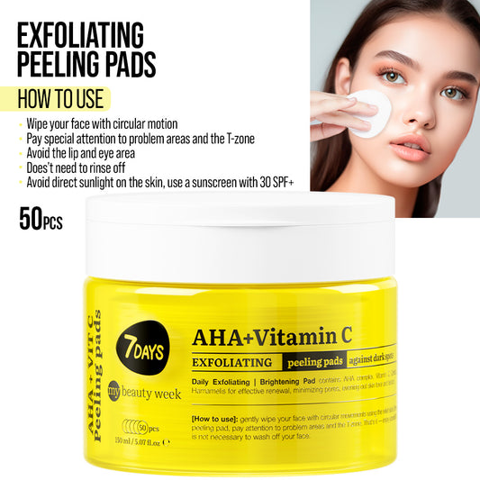 7DAYS | AHA+Vitamin C | Exfoliating Peeling | Pads Hreinsipúðar fyrir andlit | AHA og C vítamín
