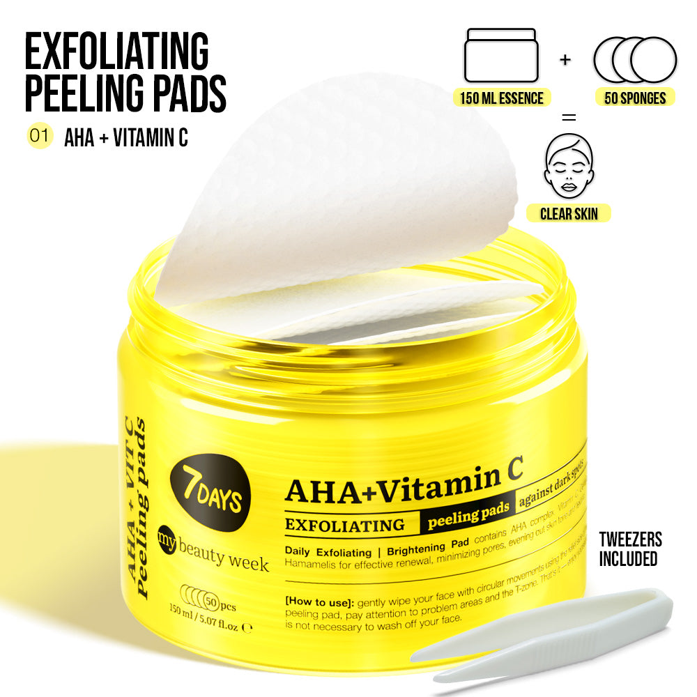 7DAYS | AHA+Vitamin C | Exfoliating Peeling | Pads Hreinsipúðar fyrir andlit | AHA og C vítamín