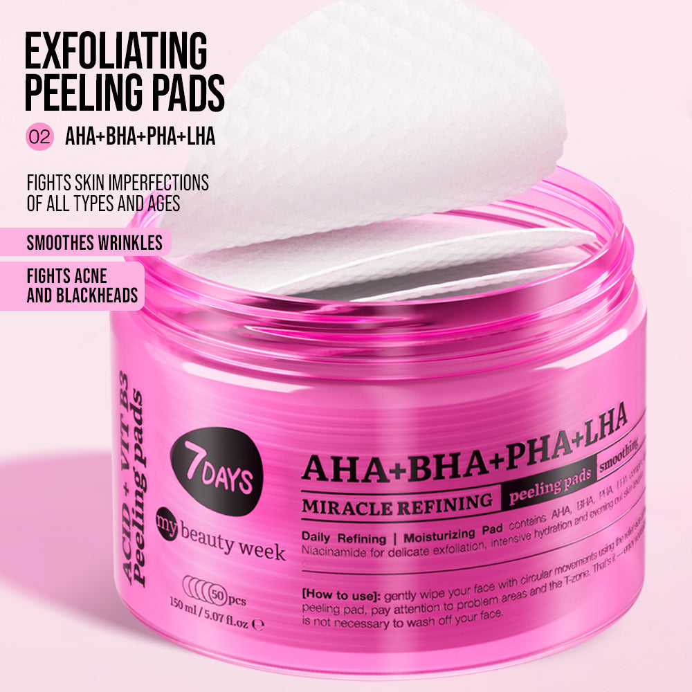 7DAYS | AHA+BHA+PHA+LHA Miracle Refining | Hreinsipúðar fyrir andlit |