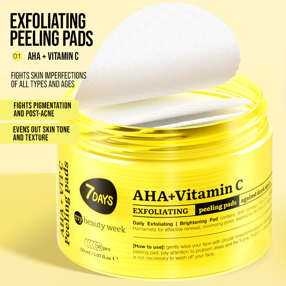 7DAYS | AHA+Vitamin C | Exfoliating Peeling | Pads Hreinsipúðar fyrir andlit | AHA og C vítamín