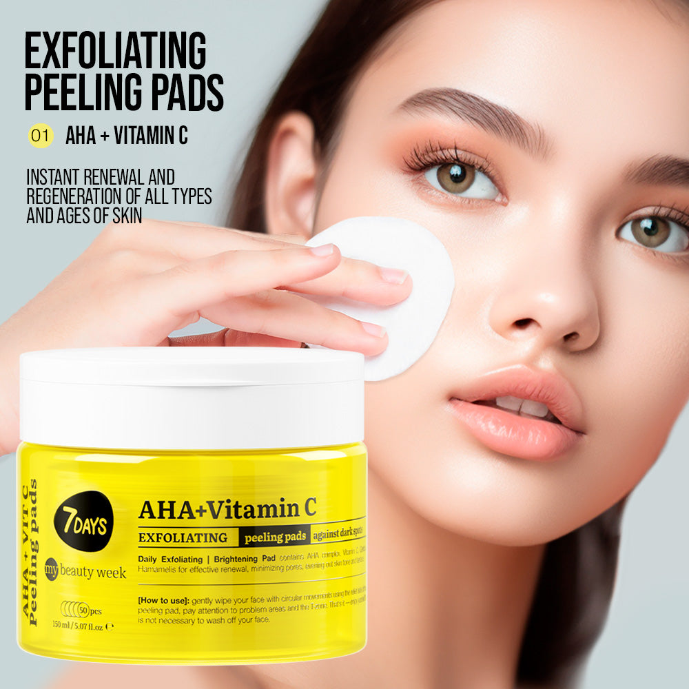 7DAYS | AHA+Vitamin C | Exfoliating Peeling | Pads Hreinsipúðar fyrir andlit | AHA og C vítamín