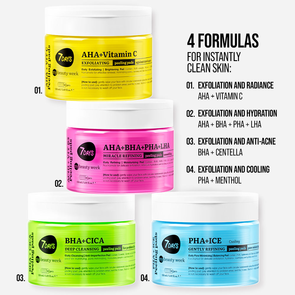 7DAYS | AHA+Vitamin C | Exfoliating Peeling | Pads Hreinsipúðar fyrir andlit | AHA og C vítamín