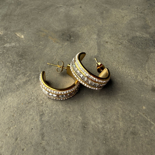 Eyrnalokkar | Stál & Kristall| Gull 14k