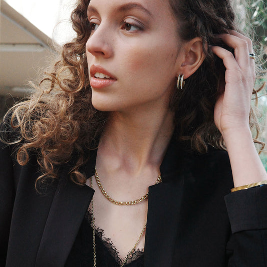 Eyrnalokkar | Stál & Kristall| Gull 14k