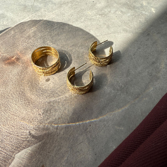 Eyrnalokkar | Steel satin| Gull 14k