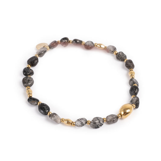 Armband | Svartir steinar| Stál