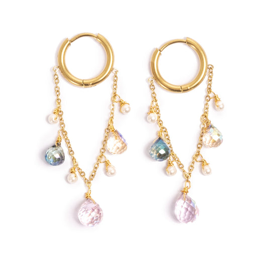 Eyrnalokkar | Tone Damli |  Songbird| 14 mm steel hoops | pastel glass Steel 14K