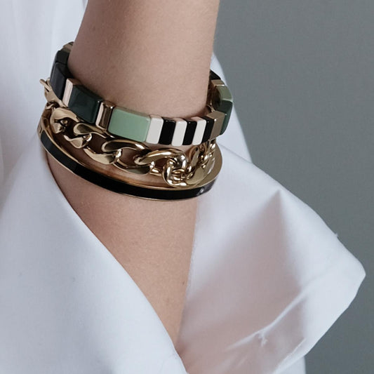 Armband- Svart og gyllt - Vintage Enamel